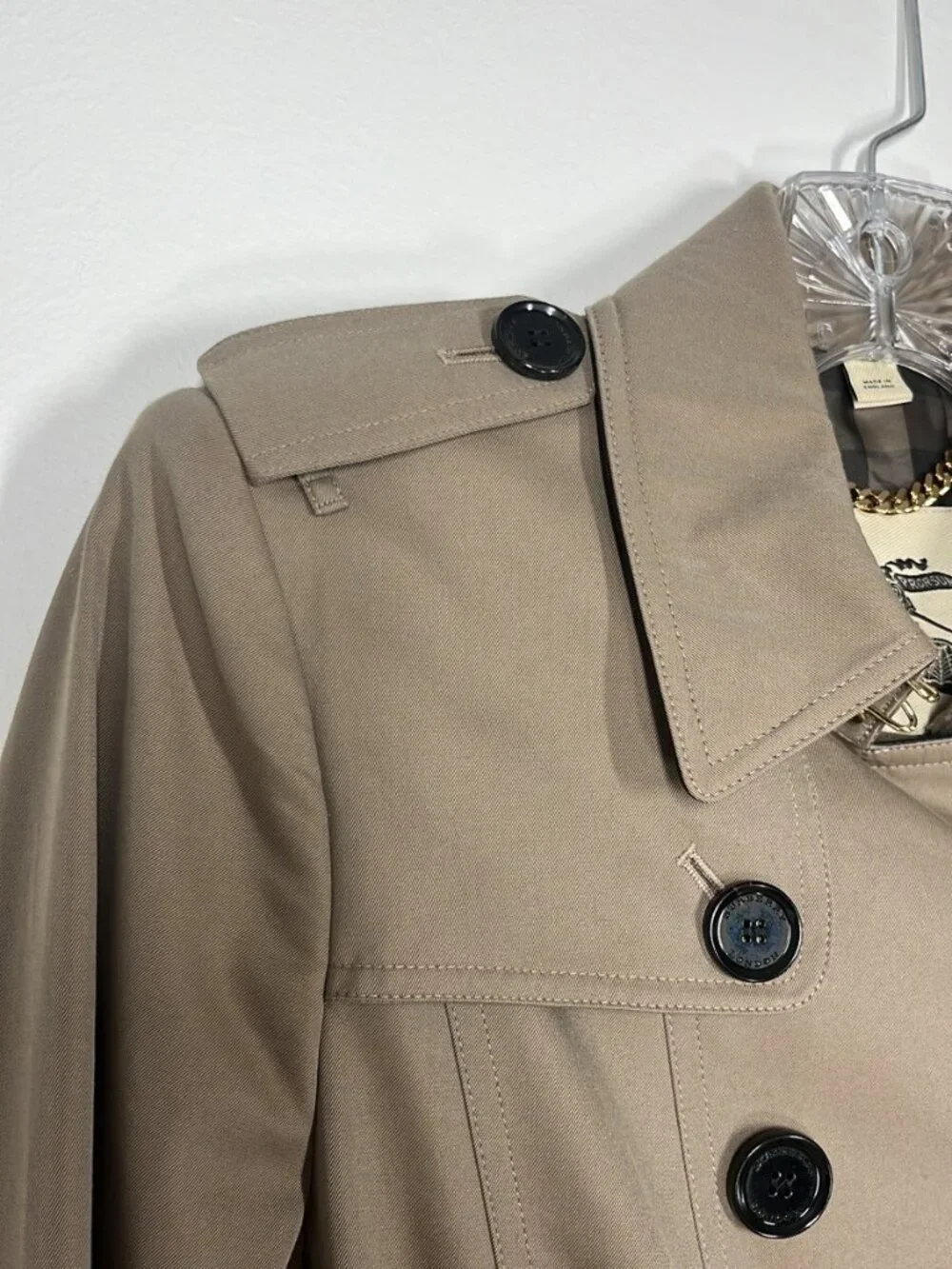 BURBERRY Beige and Black Leather Trim Women' Classic Trench Coat Size US 8 - Picture 5 of 13
